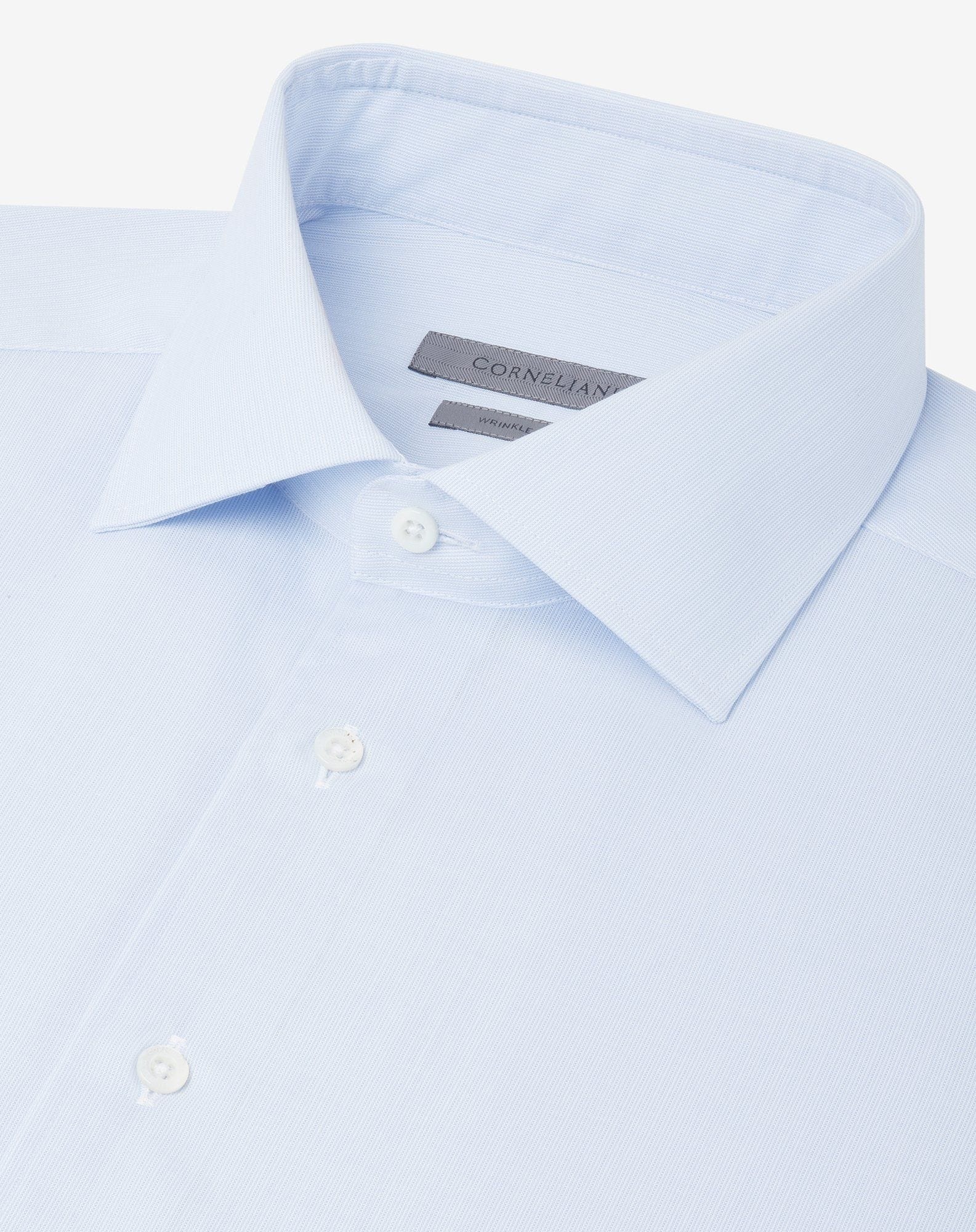 Wrinkle-free cotton shirt with light blue and white micro stripes - 4
