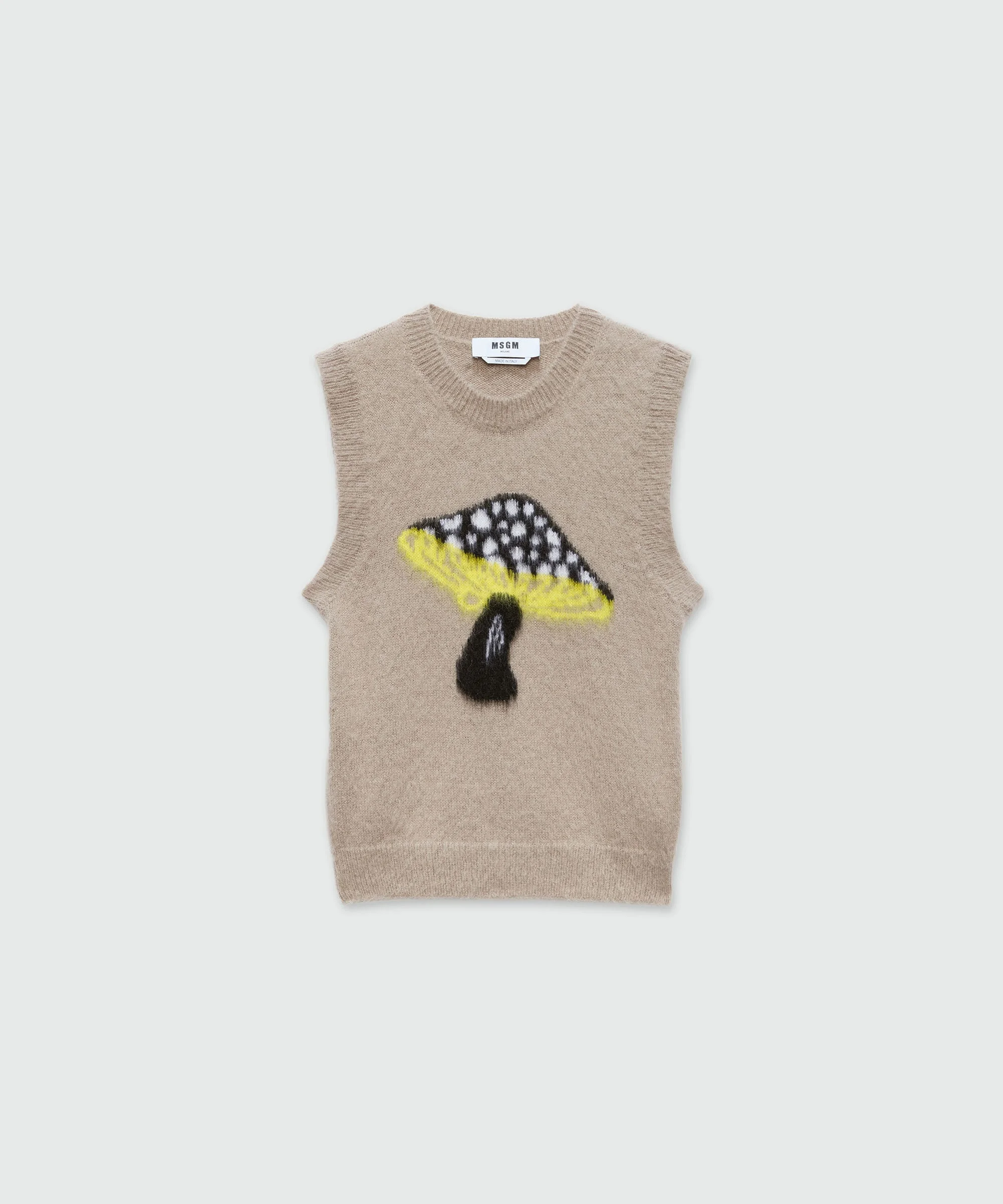 Grey mohair vest with "Fantastic Mushroom" motif - 1