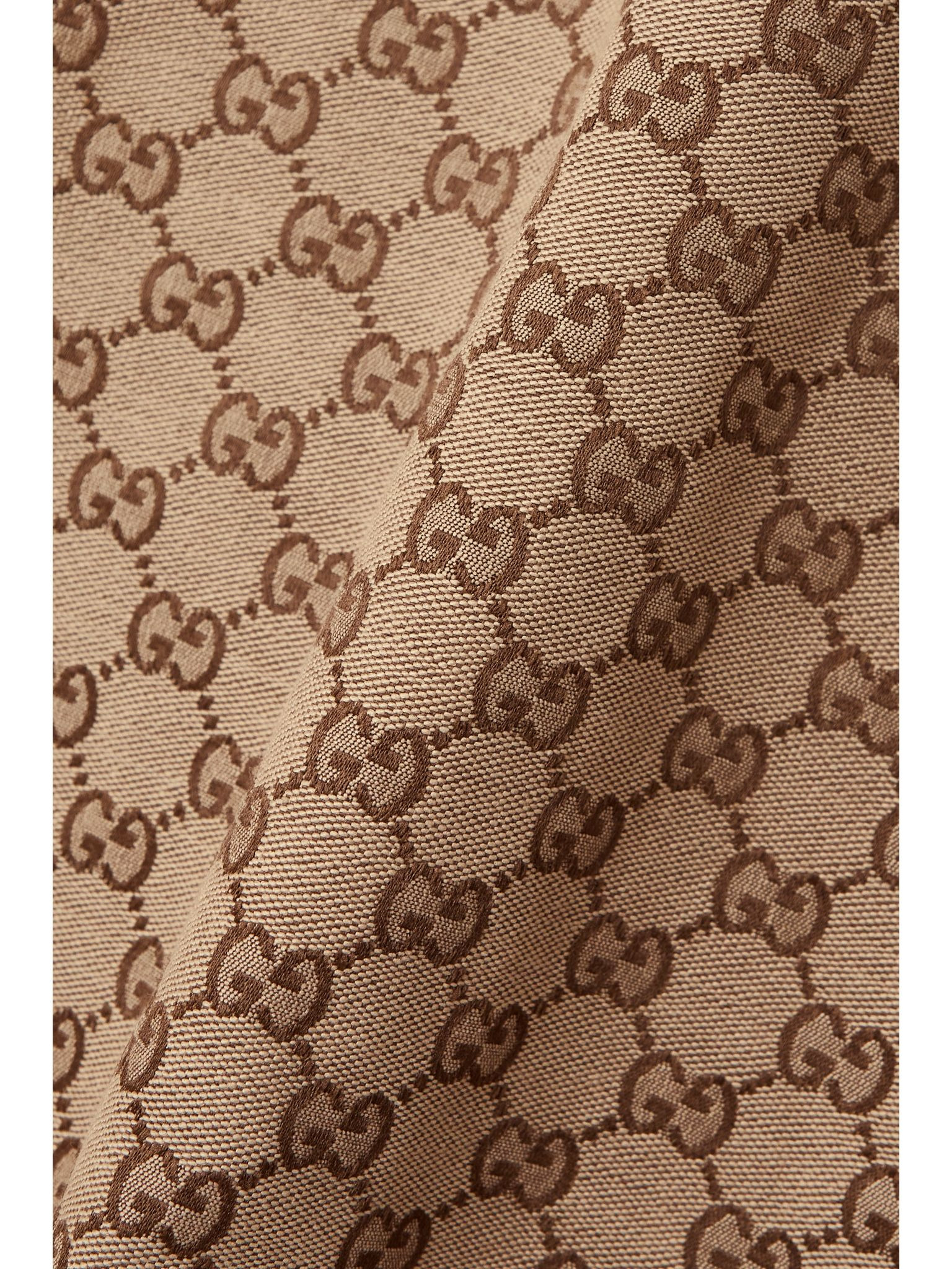 Belted leather-trimmed cotton-blend canvas-jacquard midi skirt Camel - 4