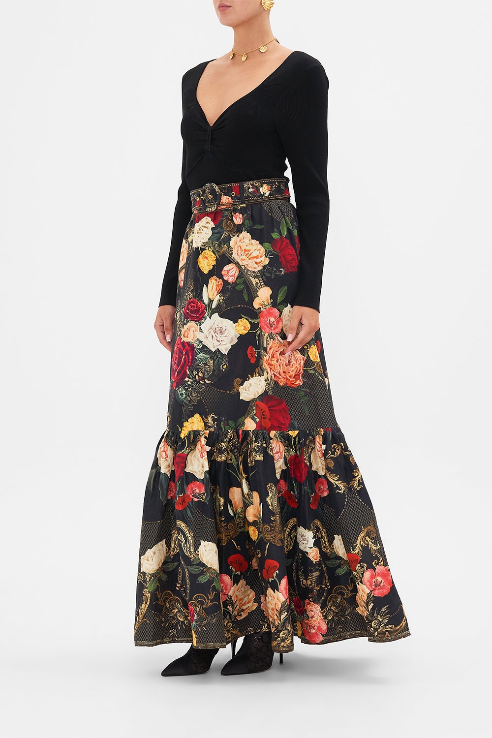 SKIRT WITH DEEP HEM FRILL AND BELT - 4