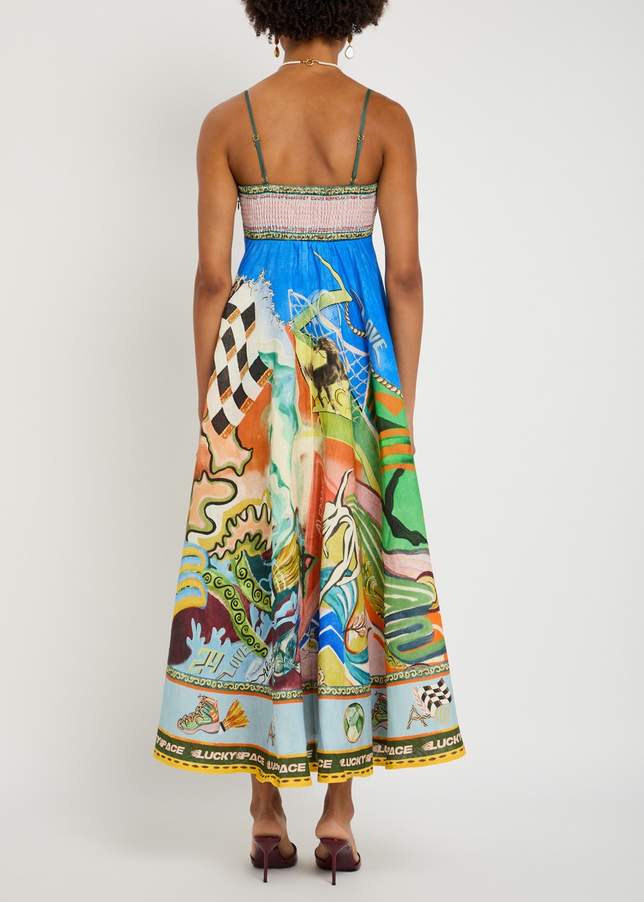 Alemais Lucky Pace Printed Linen Midi Dress - 3