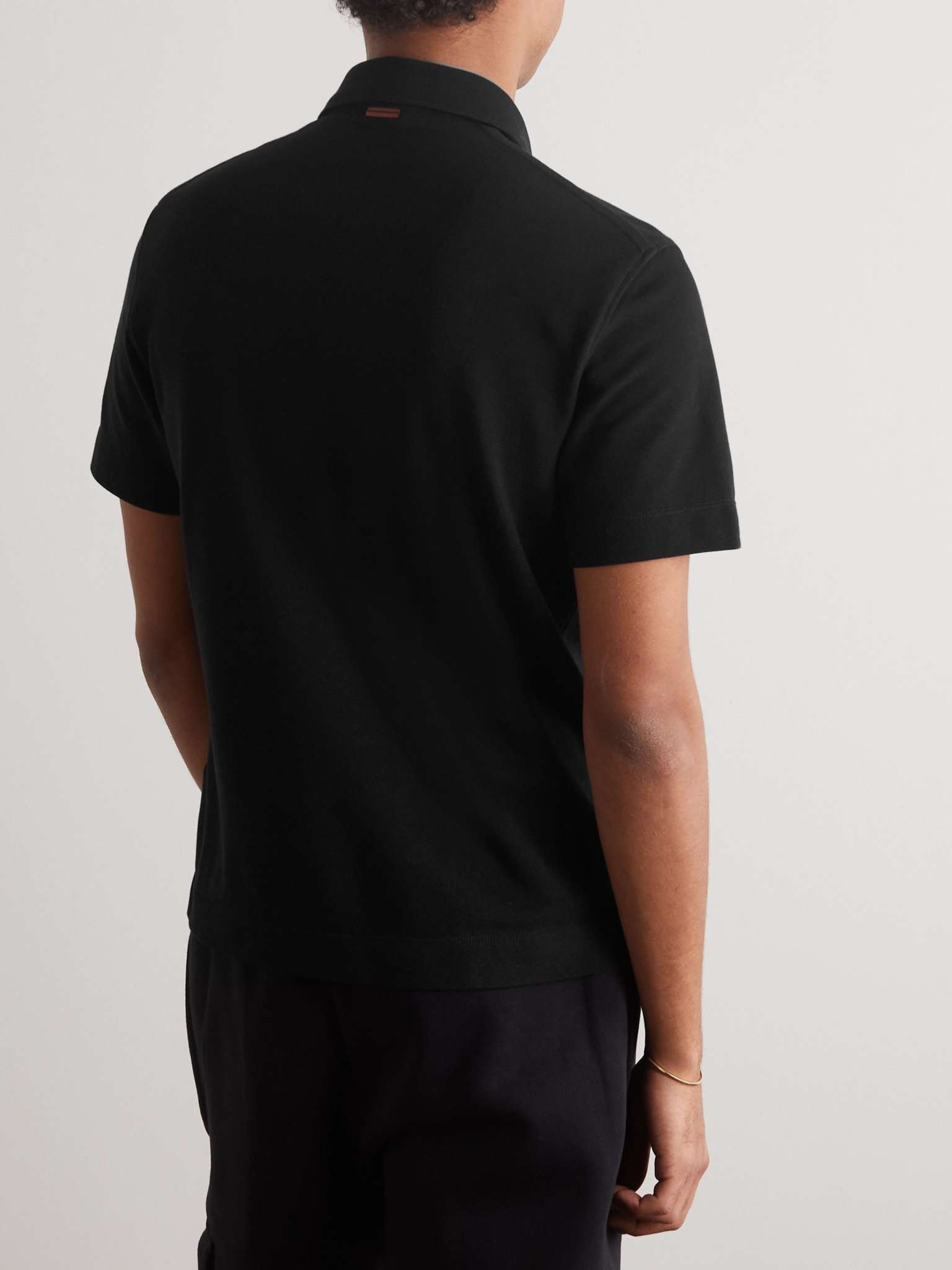 Leather-Trimmed Cotton-Piqué Polo Shirt - 7