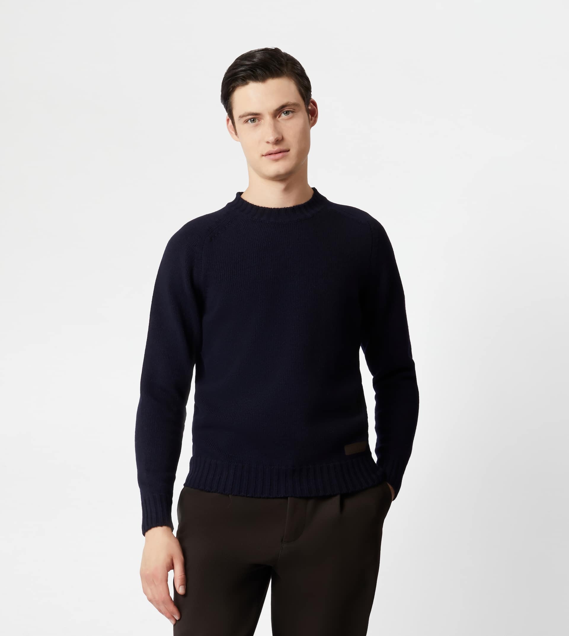 CASHMERE BLEND ROUND NECK JUMPER - BLUE - 5