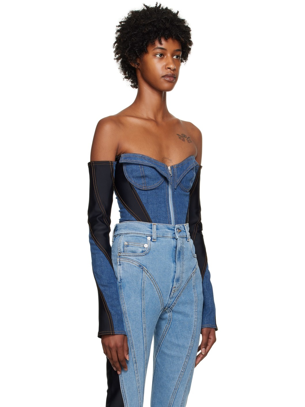 Blue Paneled Bodysuit - 2