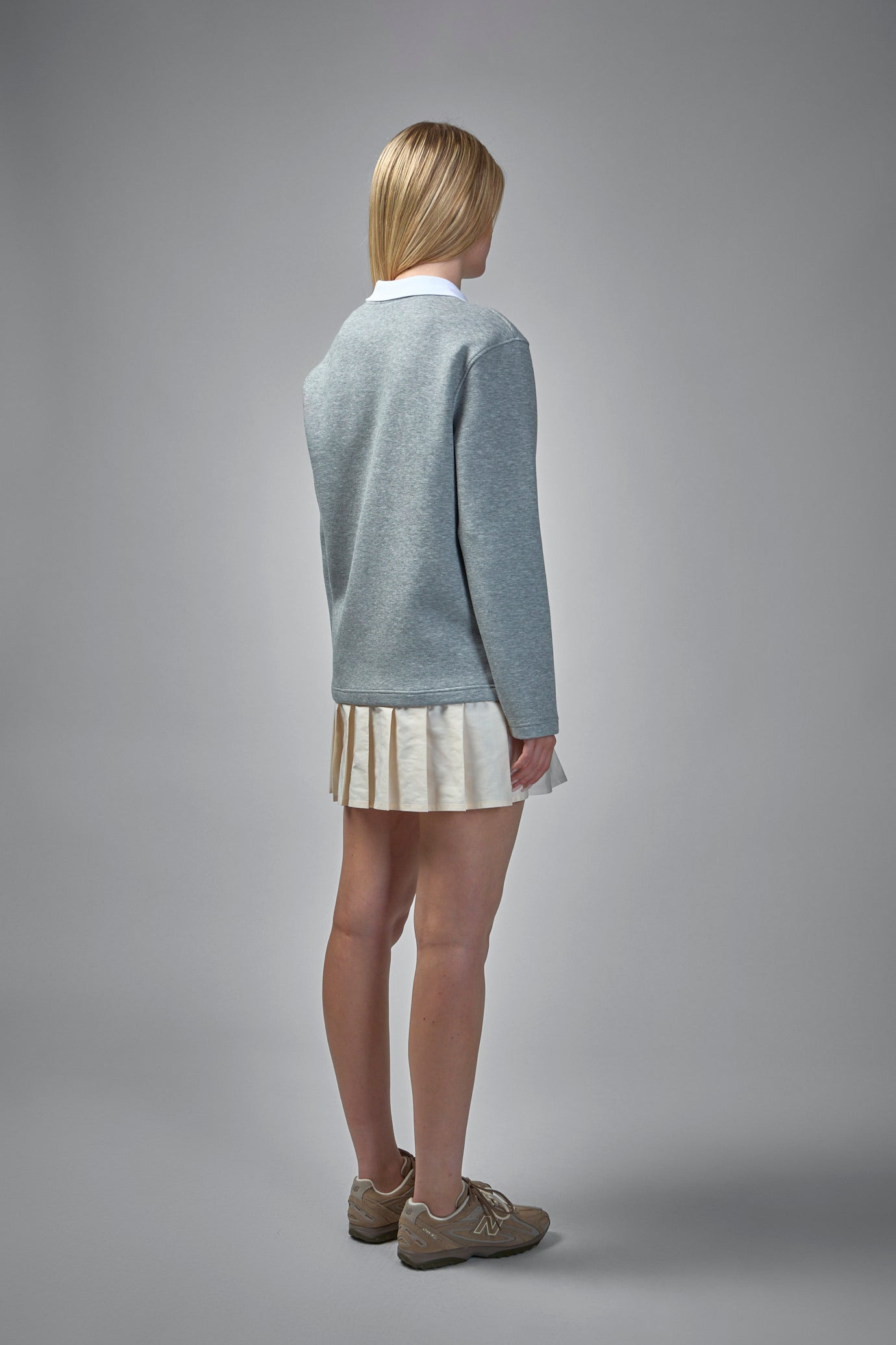 Pleated Logo Patch Long-Sleeved Polo Dress - 3