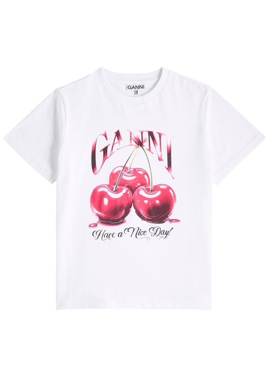 Ganni Cherry Printed Cotton T-shirt - 1