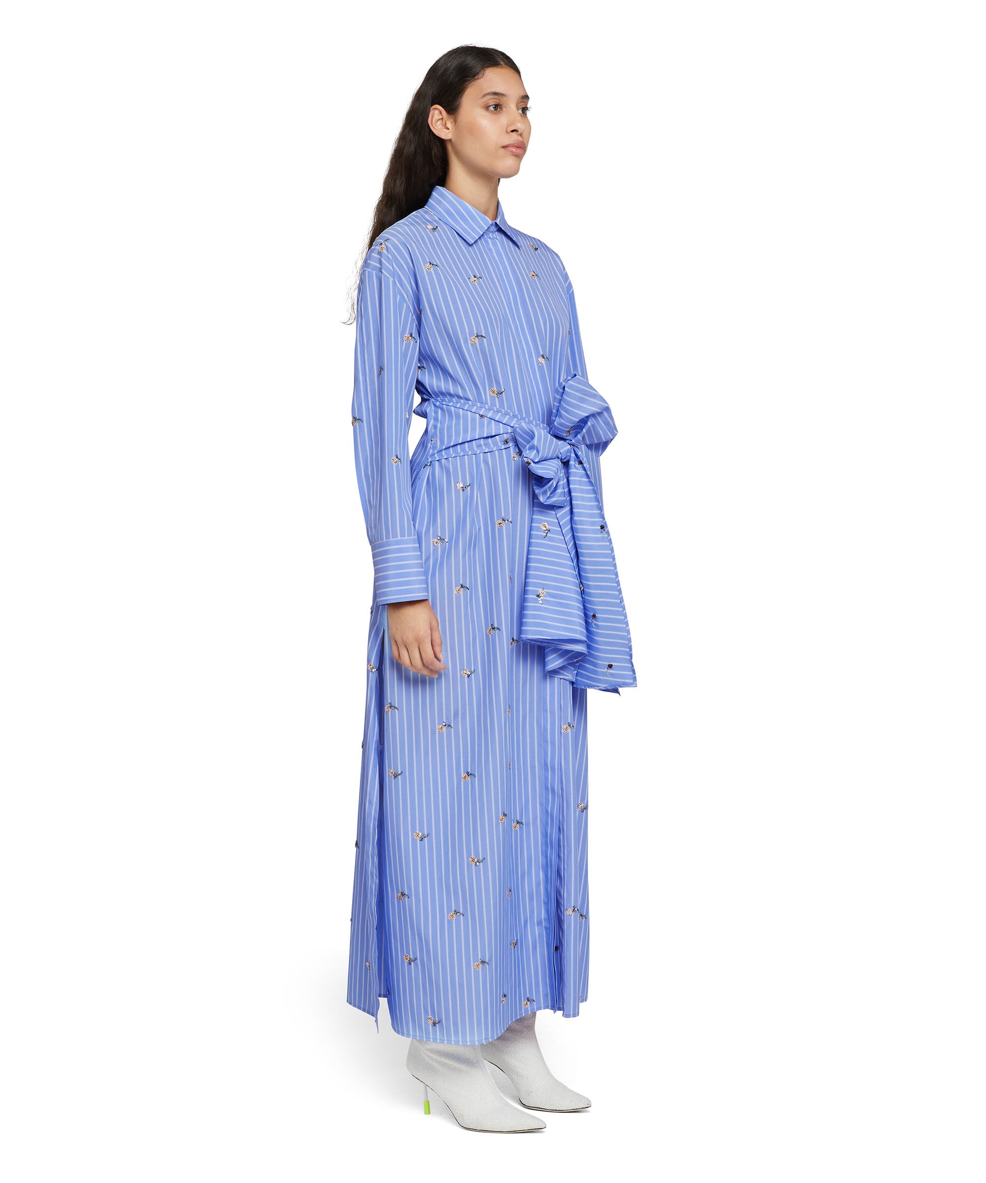 Tailored poplin cotton striped chemisier midi dress - 5