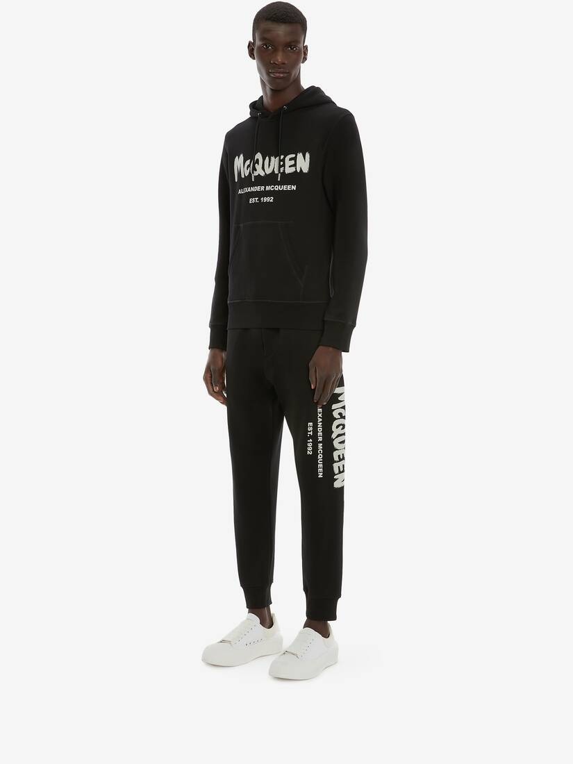 Men's Mcqueen Graffiti Hooded Sweatshirt in Black/ivory - 3