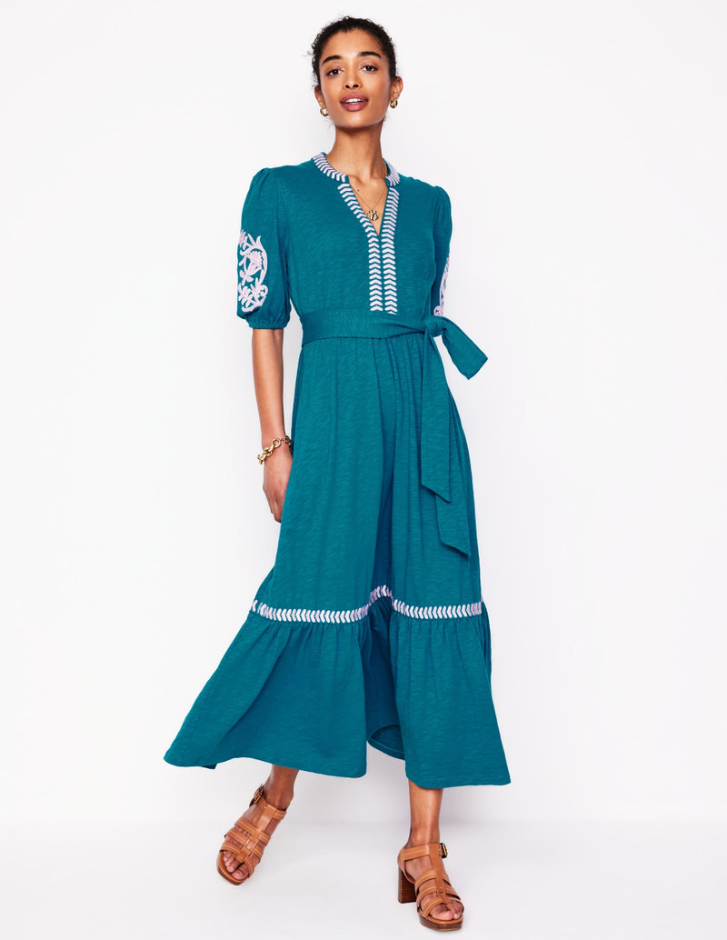 Amara Embroidered Jersey Dress-Deep Sea, Meadowsweet Pink 5