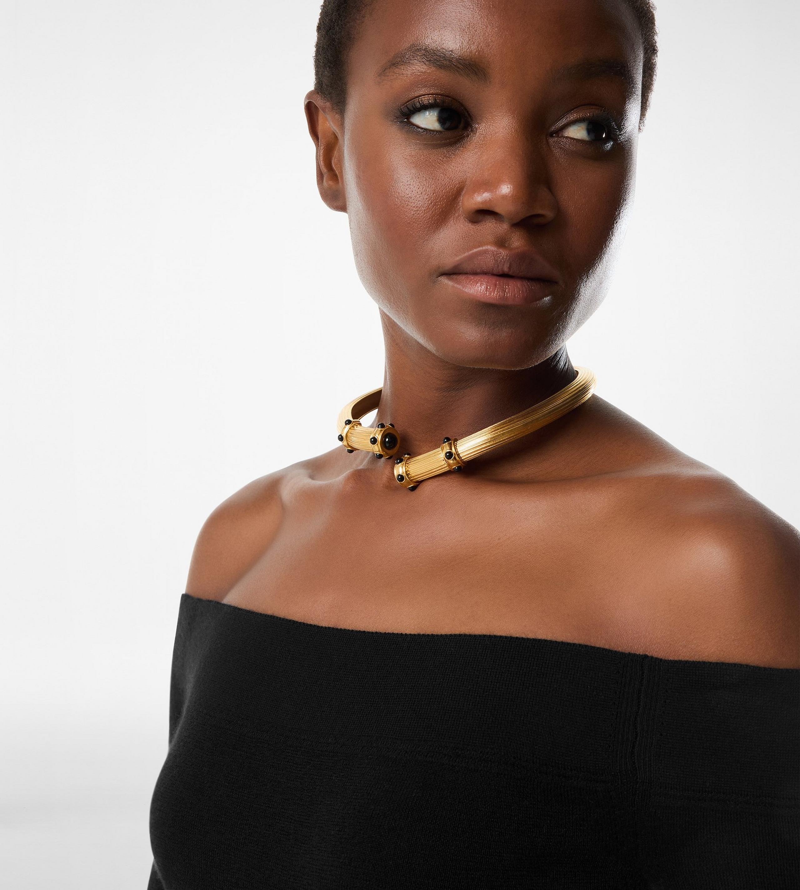 BRASS AND CRYSTAL CABOCHONS CHOKER - 2