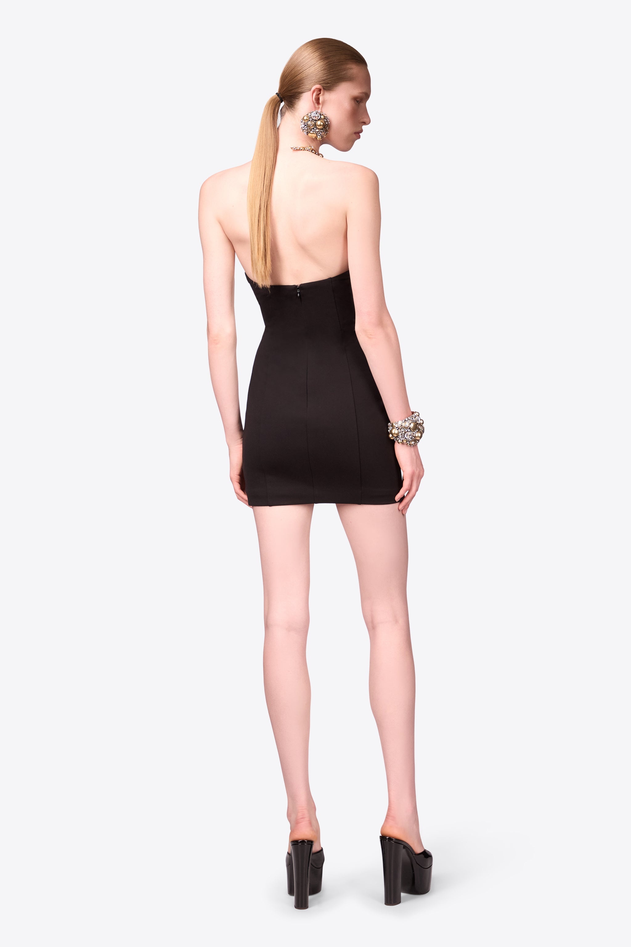 EMBROIDERED CRYSTAL BUTTON CLUSTER DRAPED MINI DRESS - 6