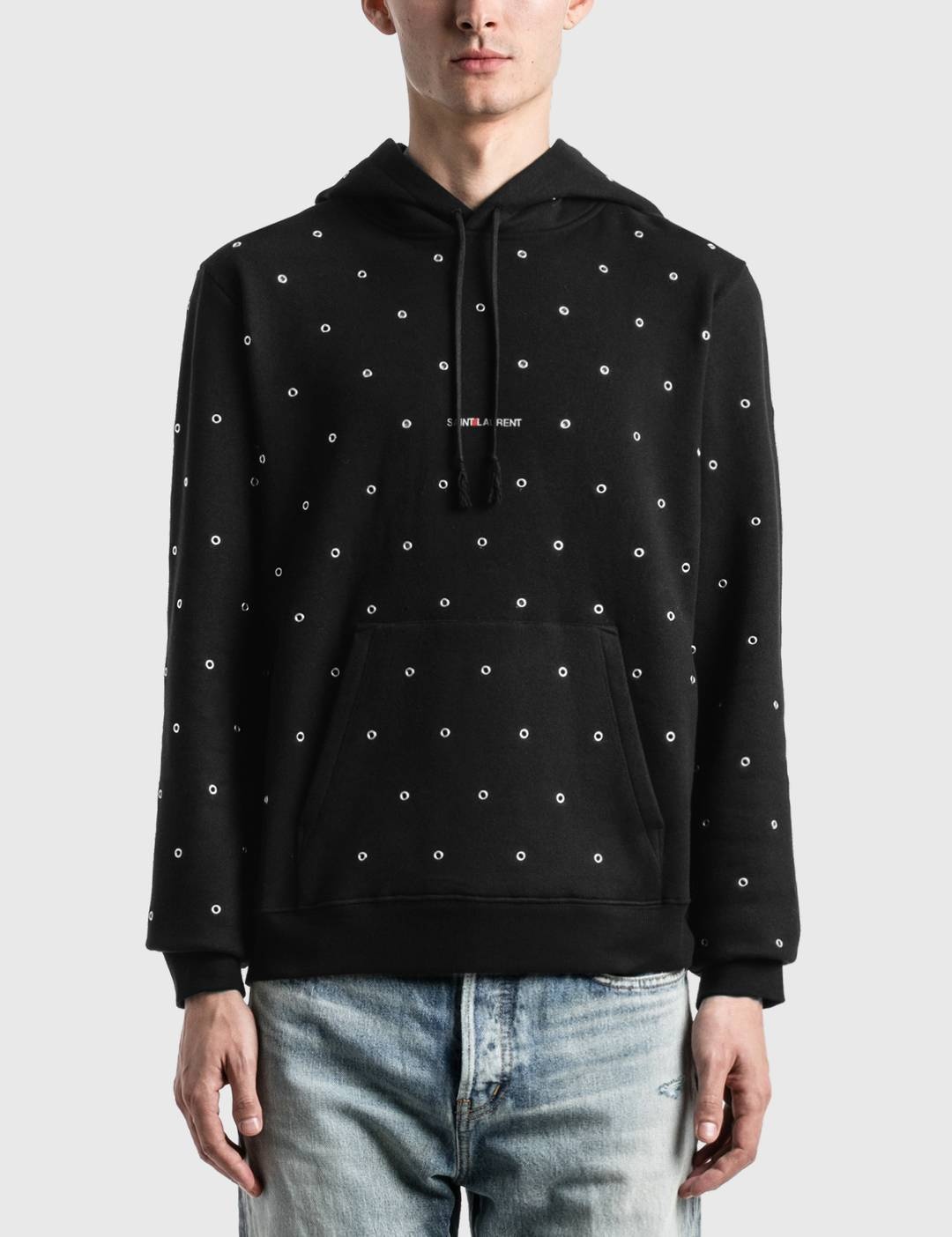 Saint Laurent Logo Hoodie With Eyelets - 1