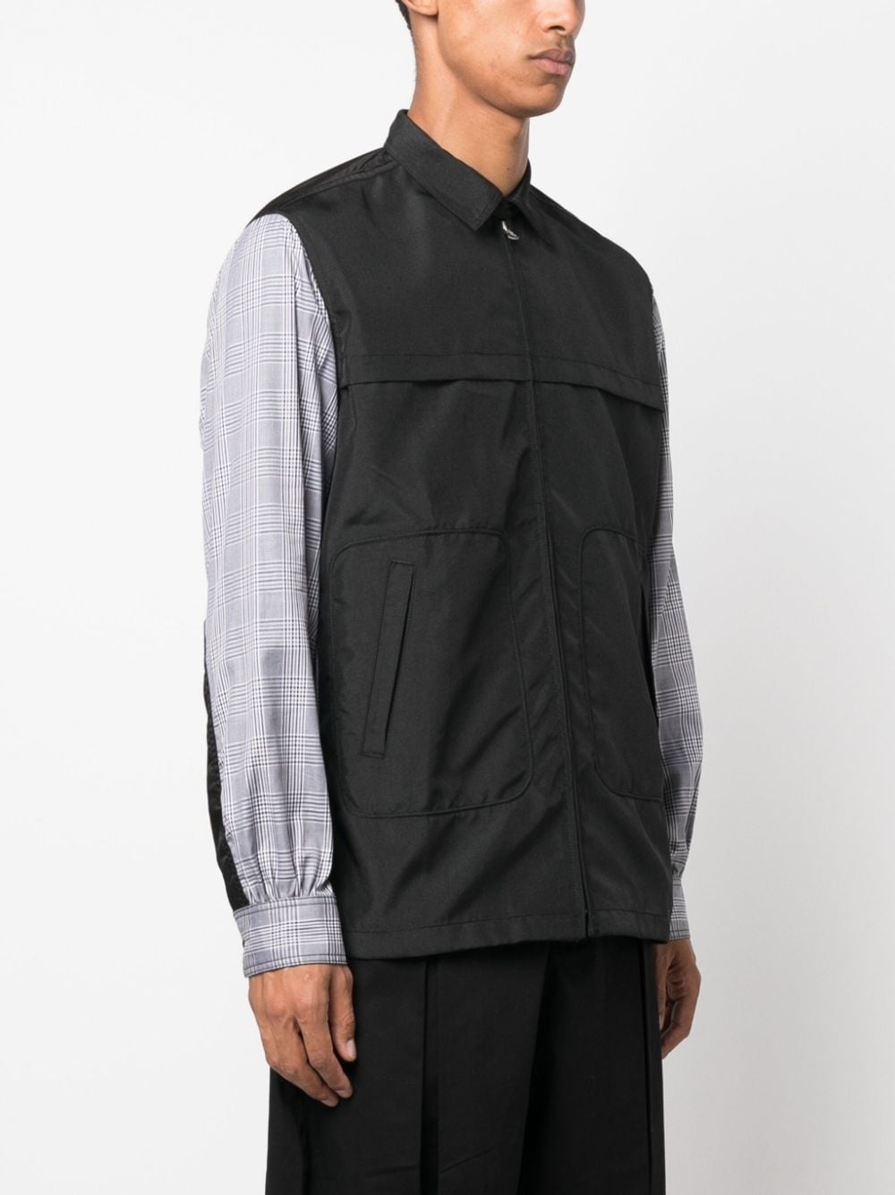plaid-check panelled cotton jacket - 3