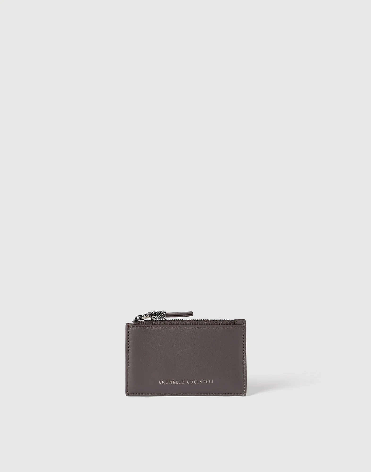 Calfskin card case with shiny zipper pull - 1