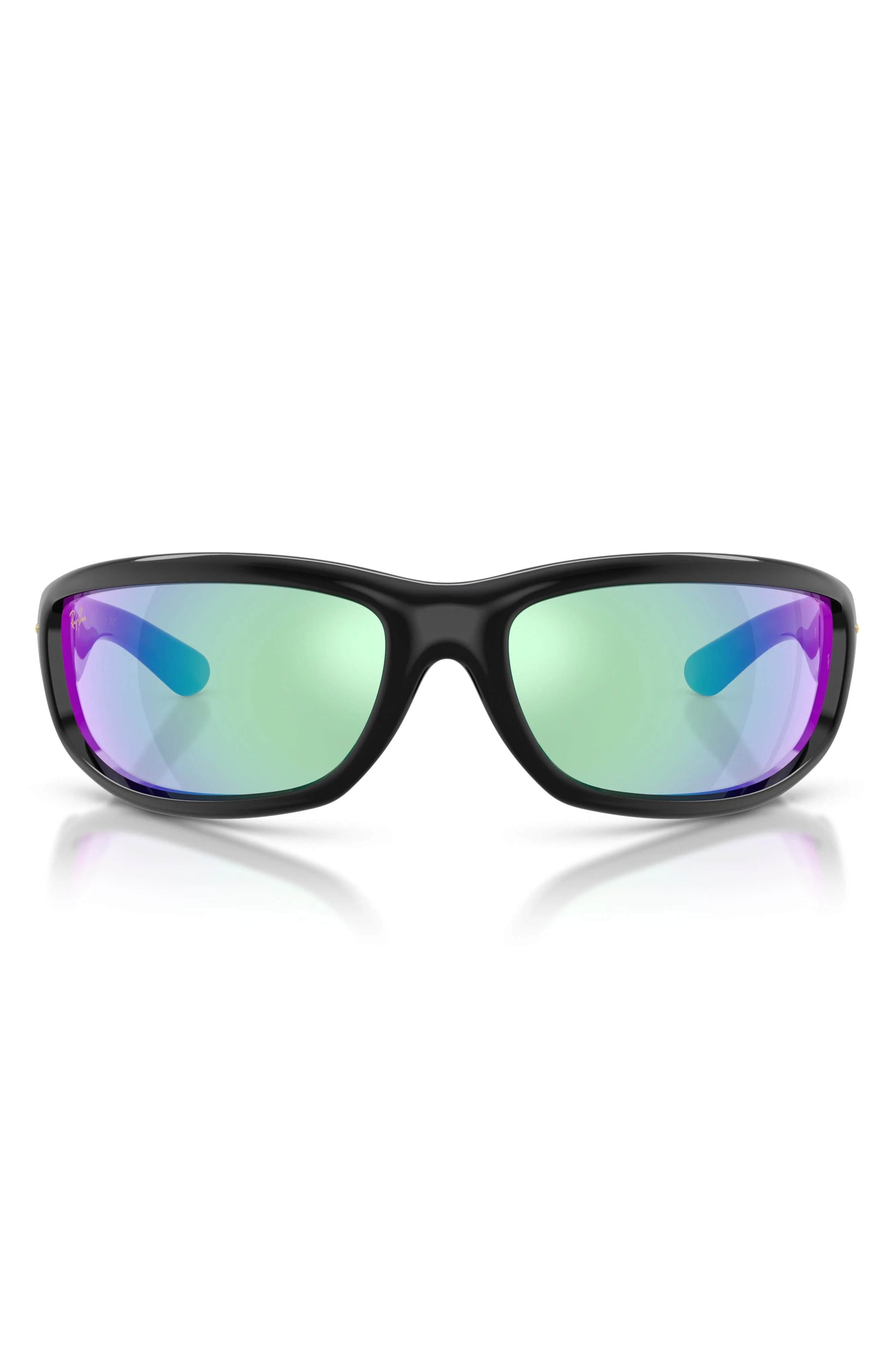 Ray-Ban x A$AP Rocky Utlra Wrap 003 86mm Mirrored Shield Sunglasses in Black/Light Grey Mirror Blue - 1