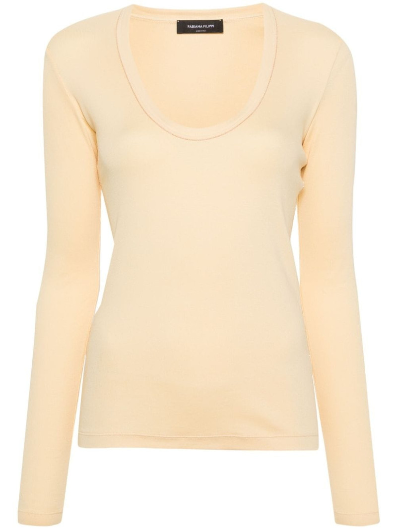beaded-trim ribbed T-shirt 1