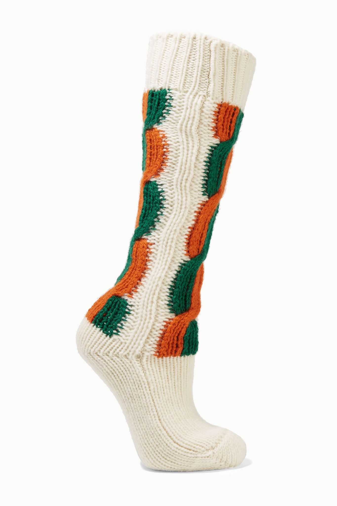 Striped cable-knit wool socks - 1