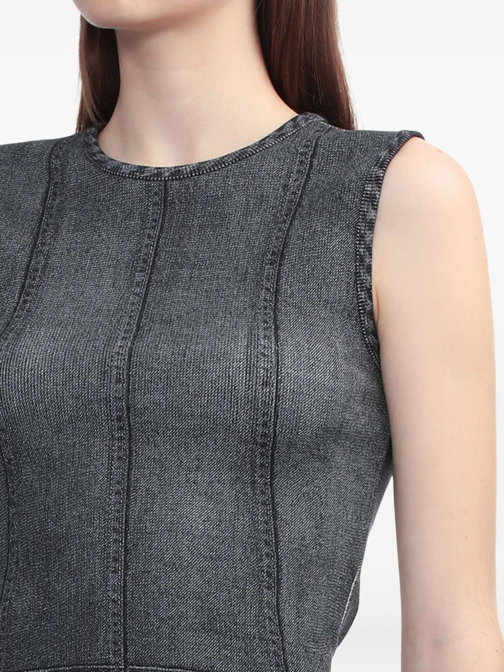 denim-print panelled tank top - 5