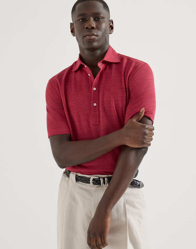 Linen and cotton mélange jersey polo with shirt-style collar 5
