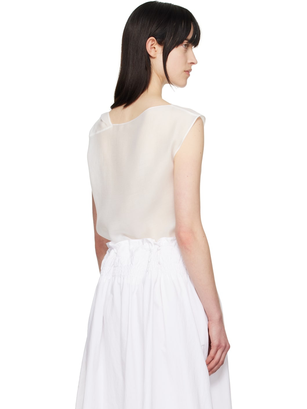 White Asymmetrical Draped Tank Top - 3