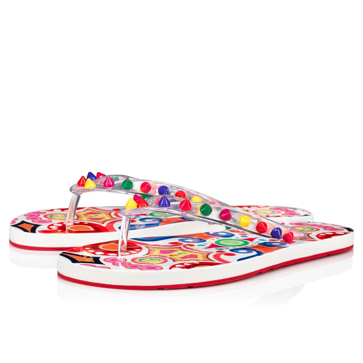 Christian Louboutin Loubi Donna Spike Red Sole Flip Flops In Black