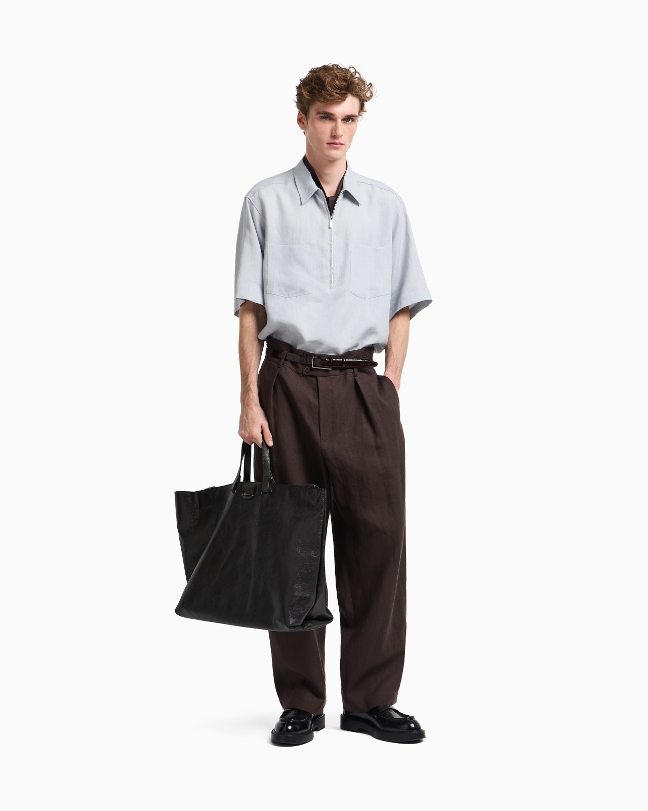 PURE LINEN SHIRT WITH PARTIAL ZIP - 2
