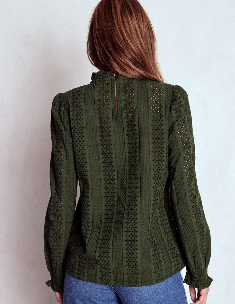 Frill Detail Broderie Top-Forest Glade 4