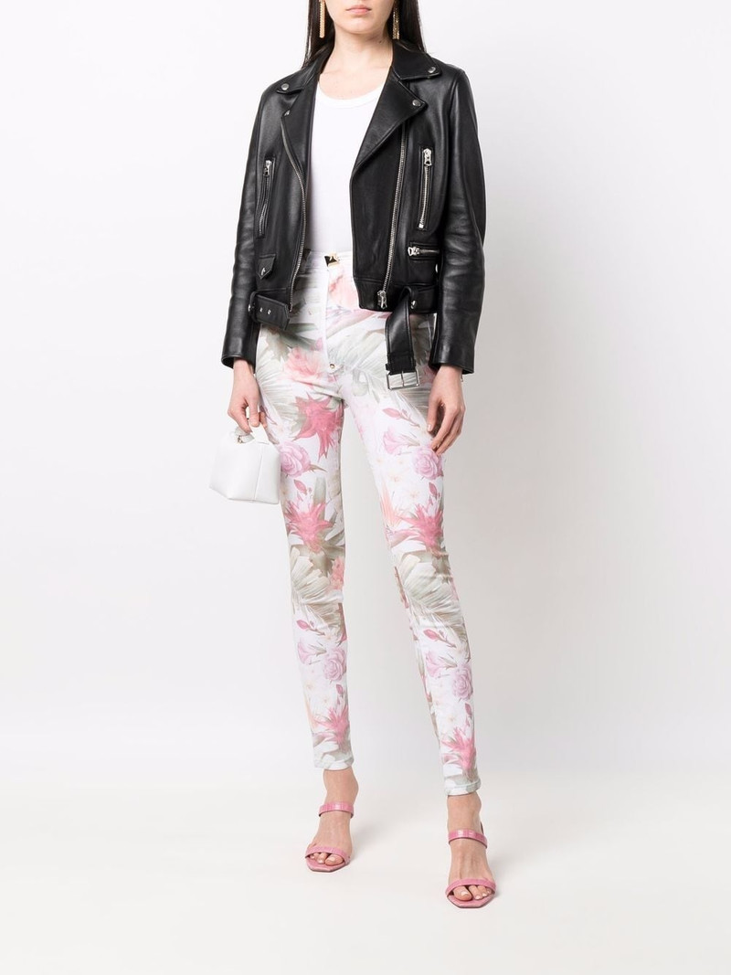 PHILIPP PLEIN floral print denim leggings outlook
