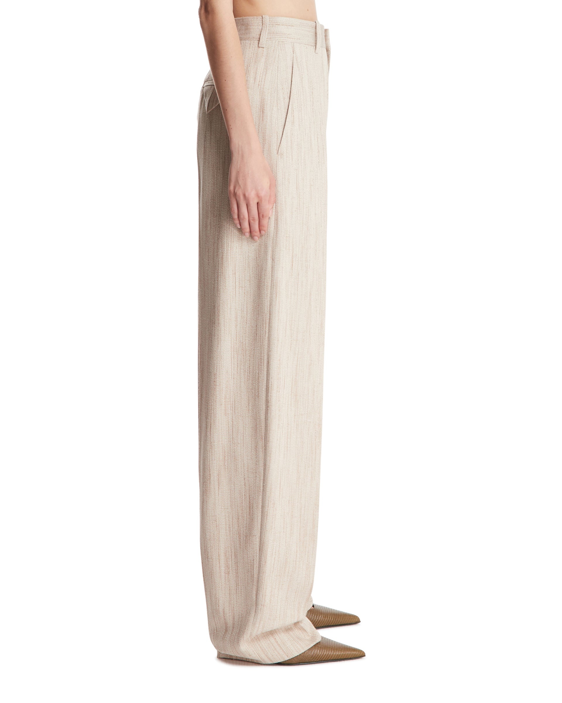 Beige Silk and Viscose Pants - 5