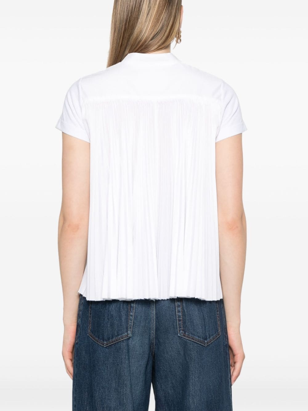 knife-pleats crew-neck T-shirt - 4