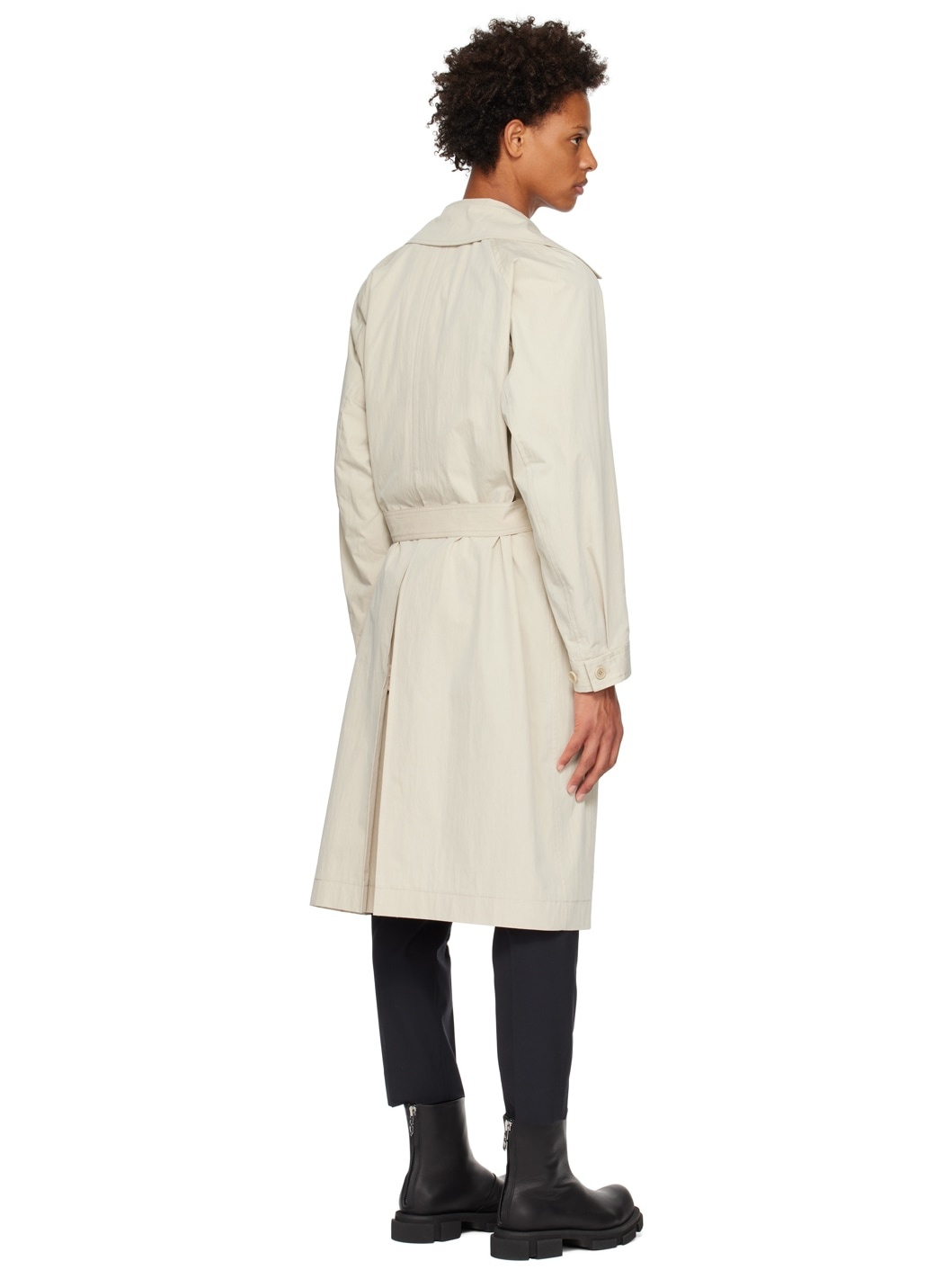 Beige Single-Breasted Trench Coat - 3