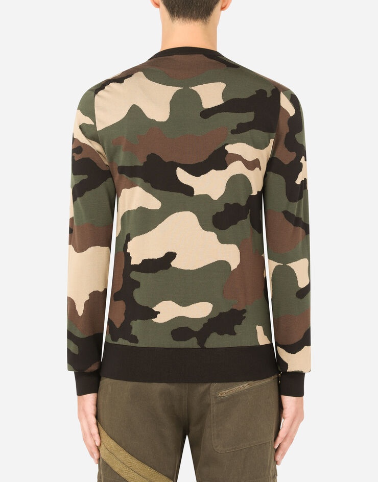 Silk round-neck sweater with camouflage intarsia - 2