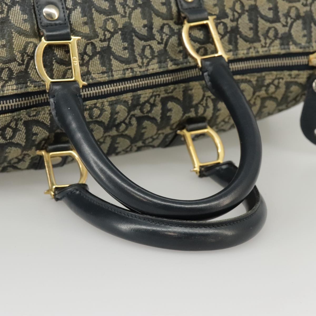 DIOR Trotter Canvas Hand Bag Navy Gold Silver - 9