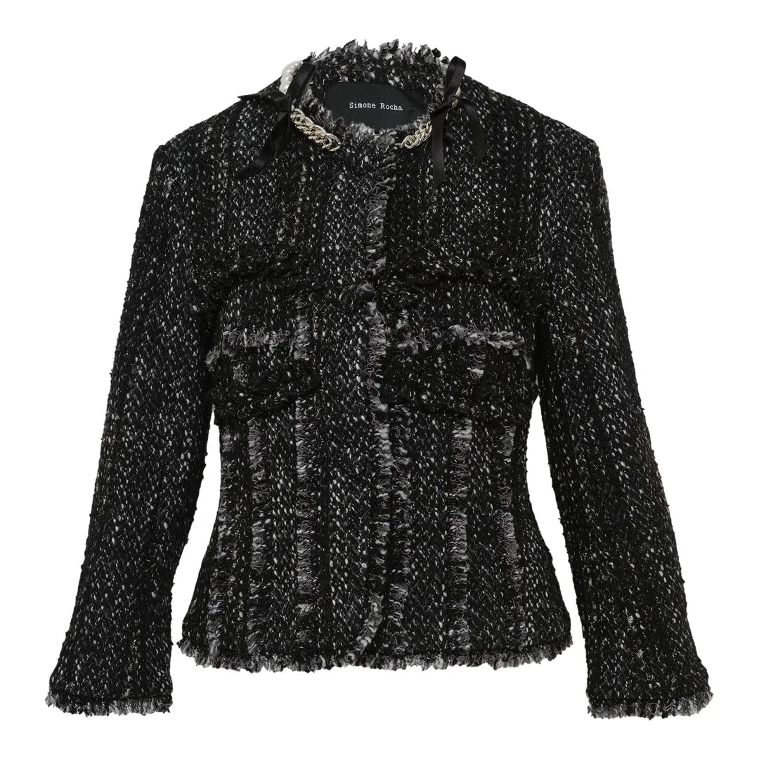 Embellished Sculpted Frill Bust Fray Jacket - 1