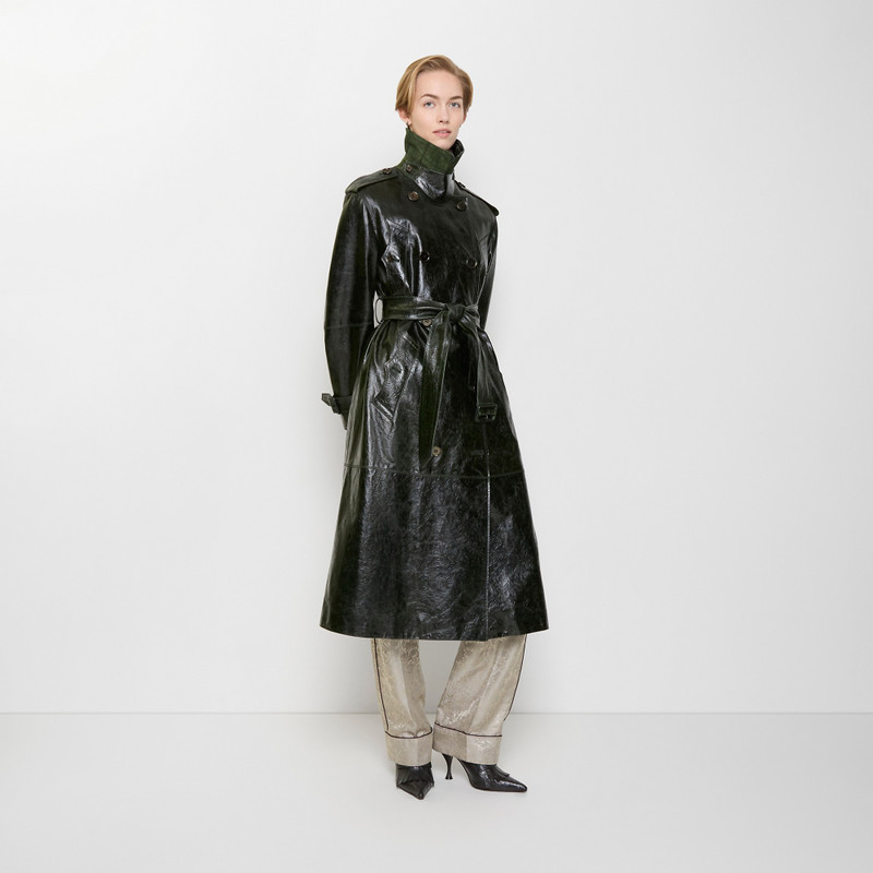 Long Embossed Leather Trench Coat 4