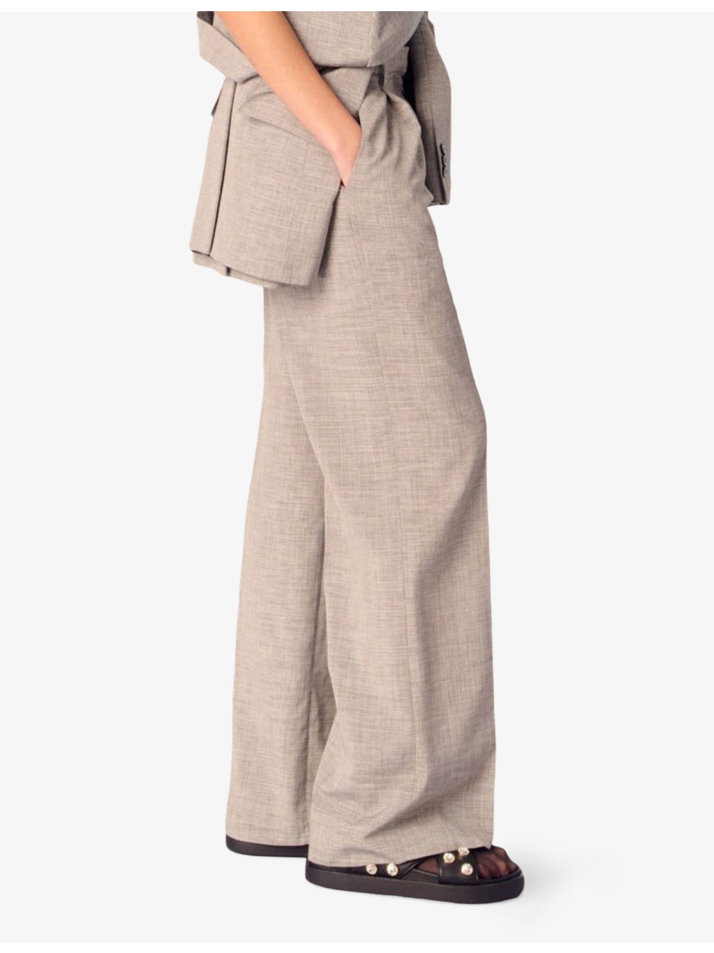 Pintuck-seam mid-rise wide-leg woven trousers - 3
