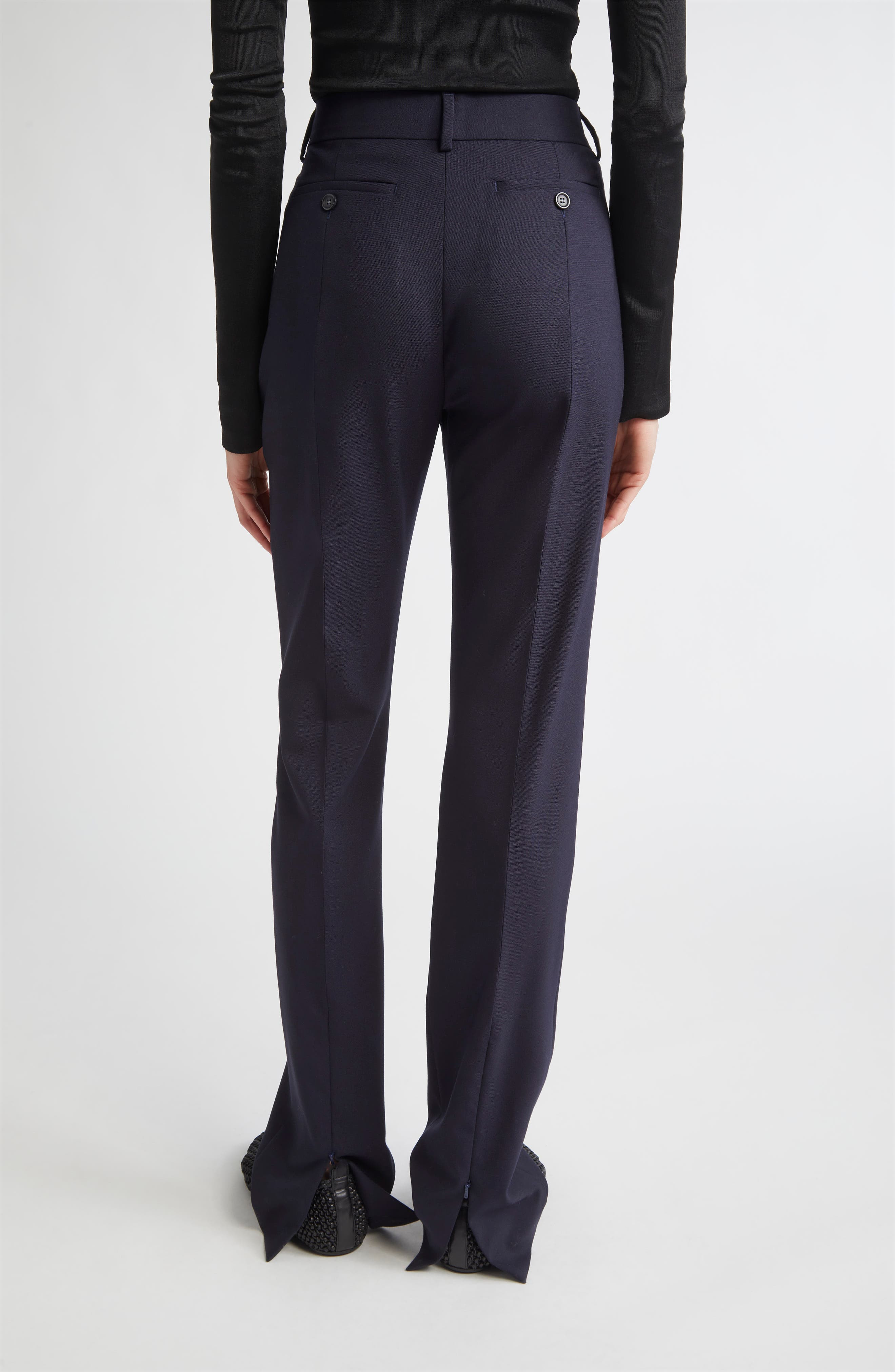 SPORTMAX Harry Virgin Wool Flare Leg Pants in Midnight Blue at Nordstrom - 2
