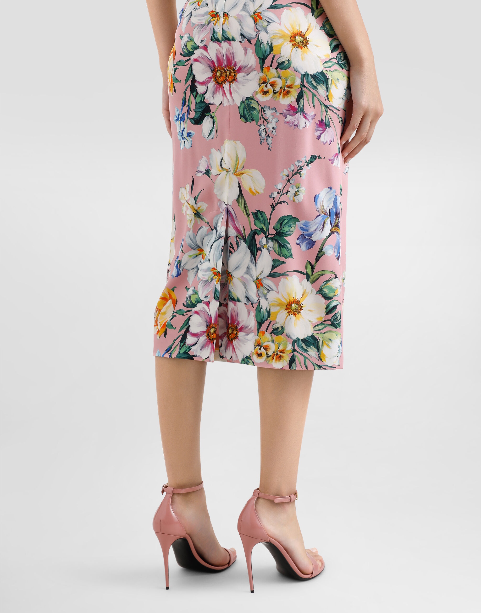 Floral-print charmeuse calf-length skirt - 5