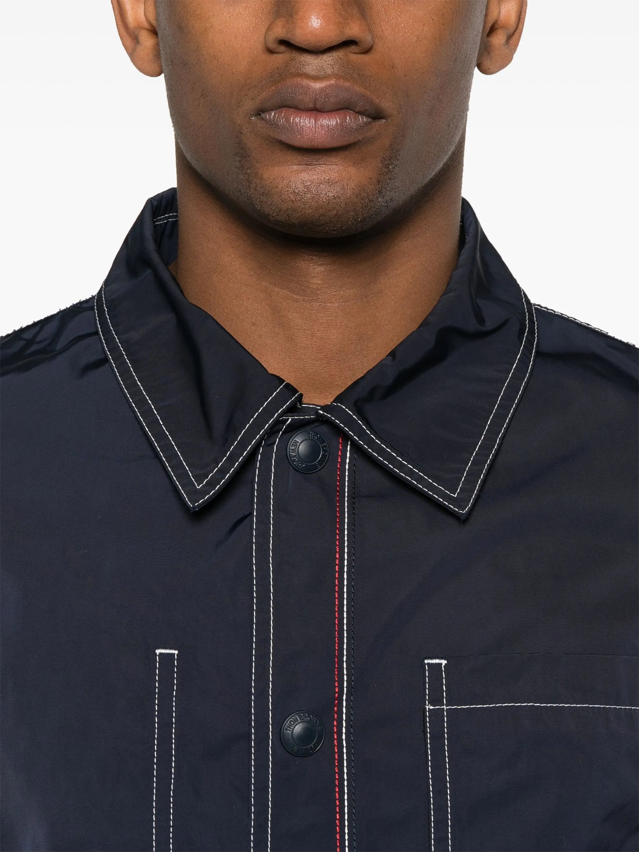 contrast-stitching shirt jacket - 5