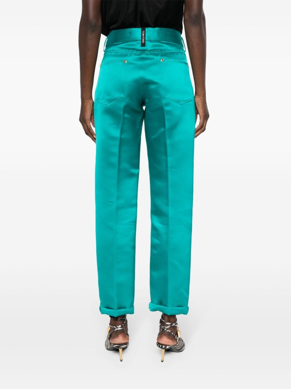 cropped silk satin trousers - 4
