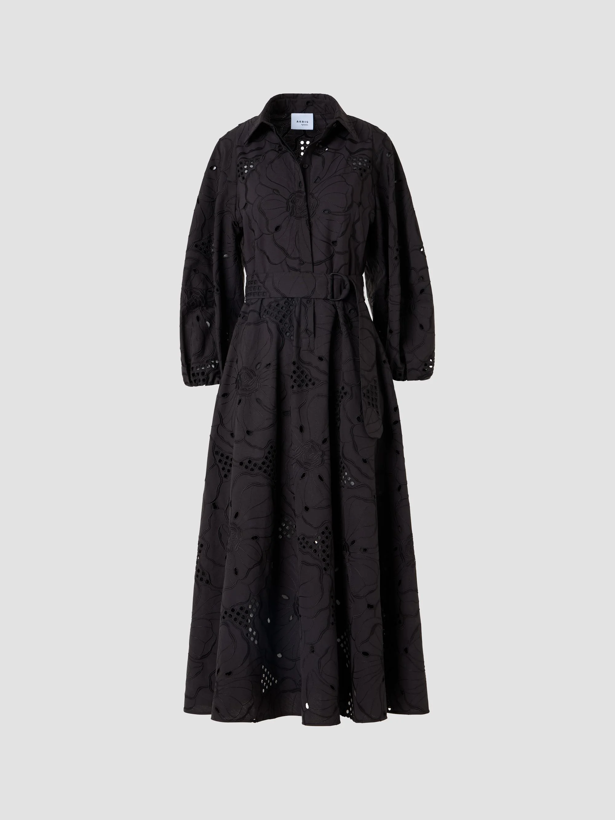 Women's Floral-Embroidered Eyelet Cotton Midi Shirtdress - Black - 1