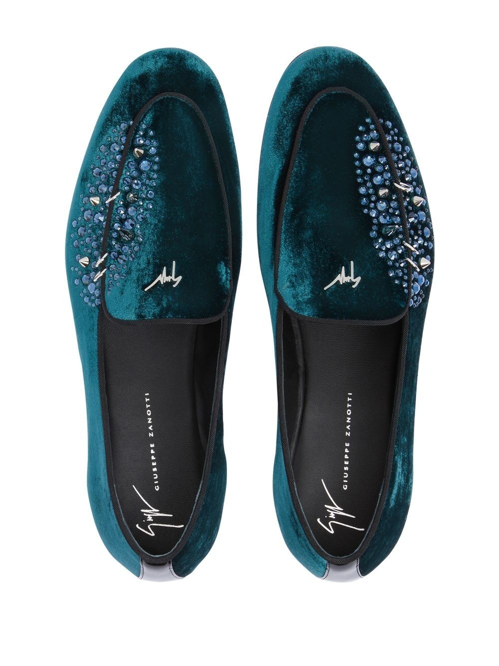 velvet-effect rhinestone loafers - 4