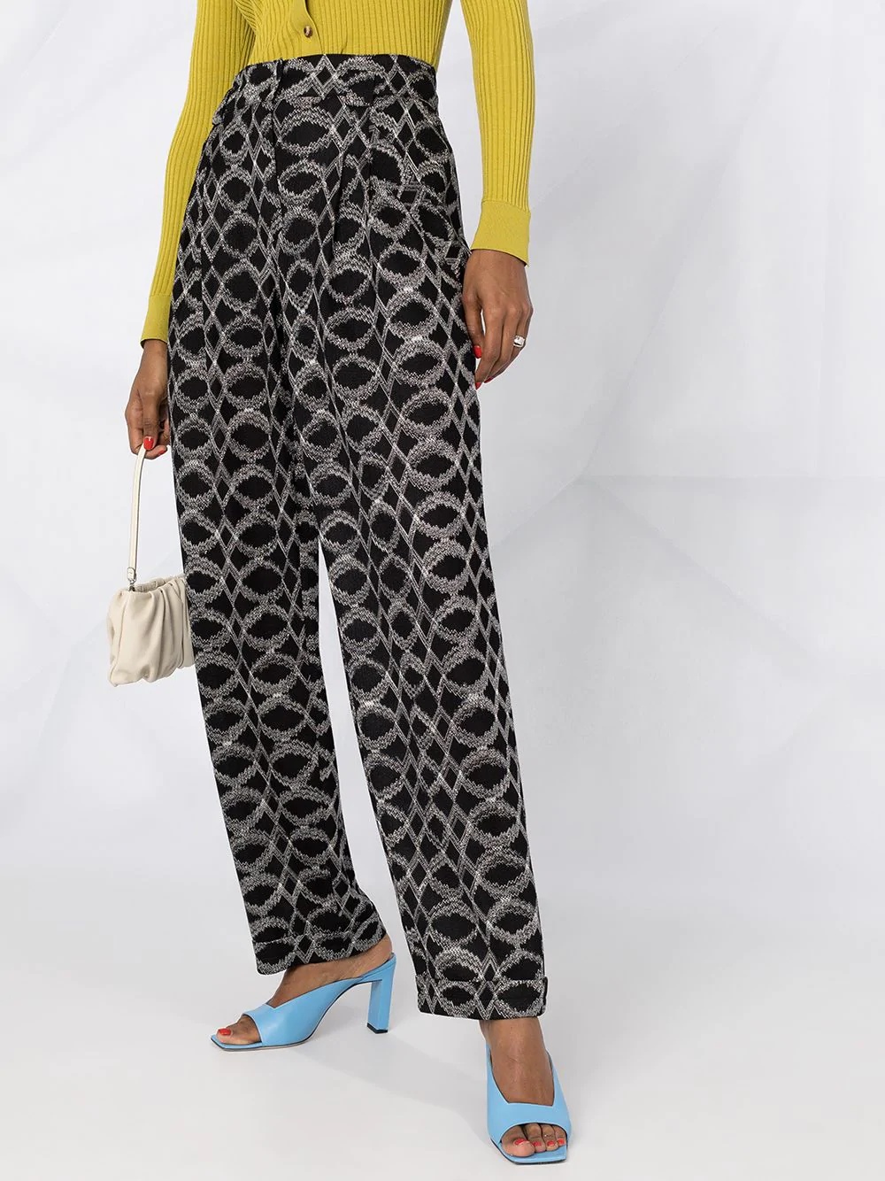 geometric print high waist trousers - 3