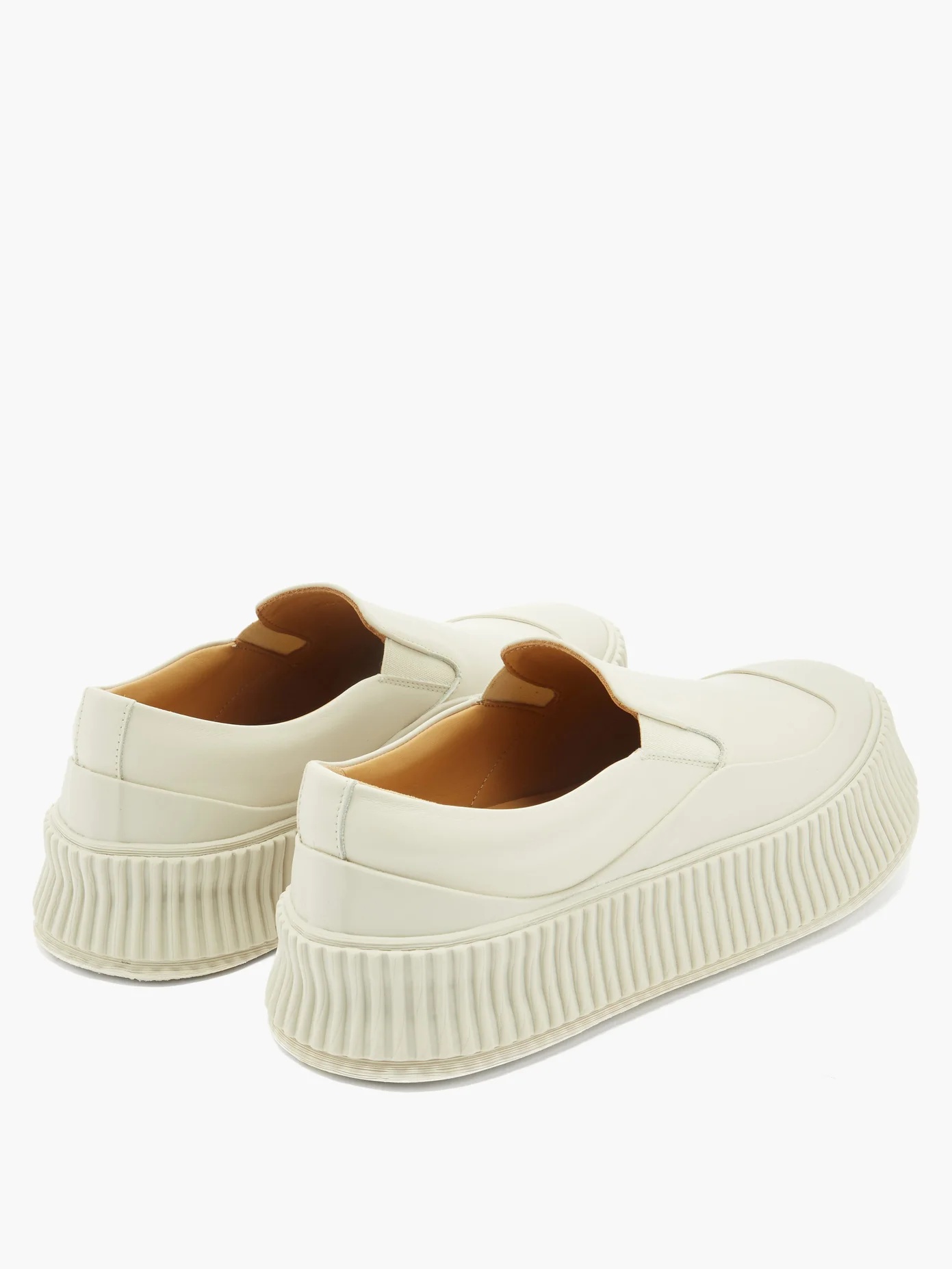 Ribbed-sole slip-on leather trainers - 4