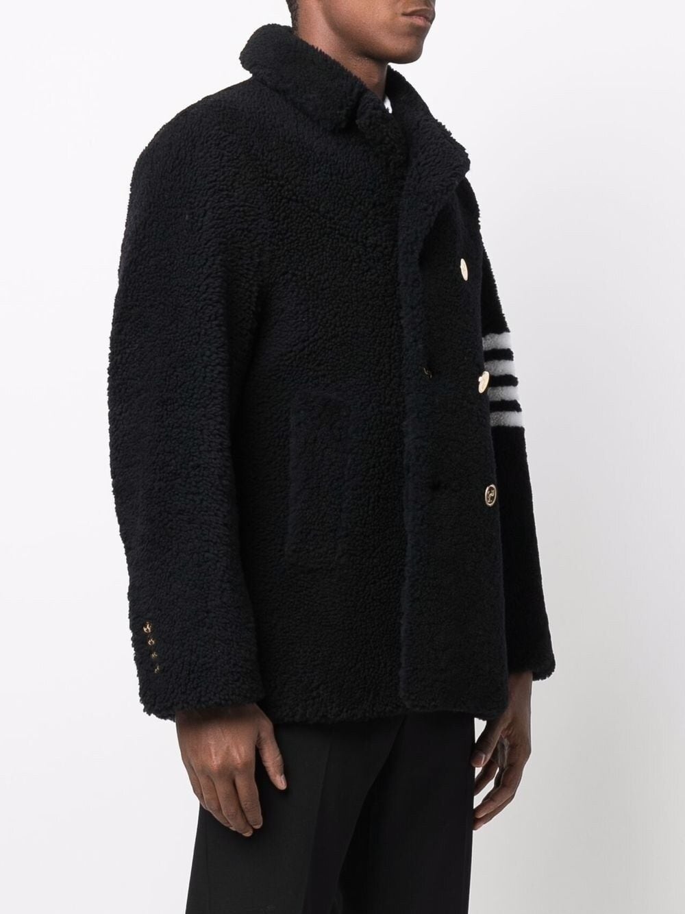 4-Bar stripe shearling peacoat - 3