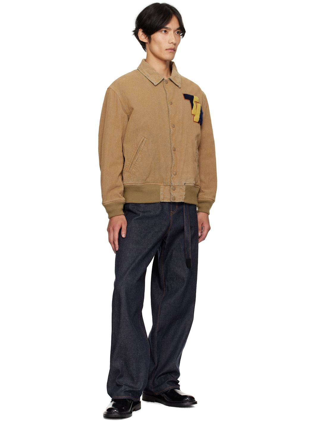 Beige Flocked Denim Jacket - 4