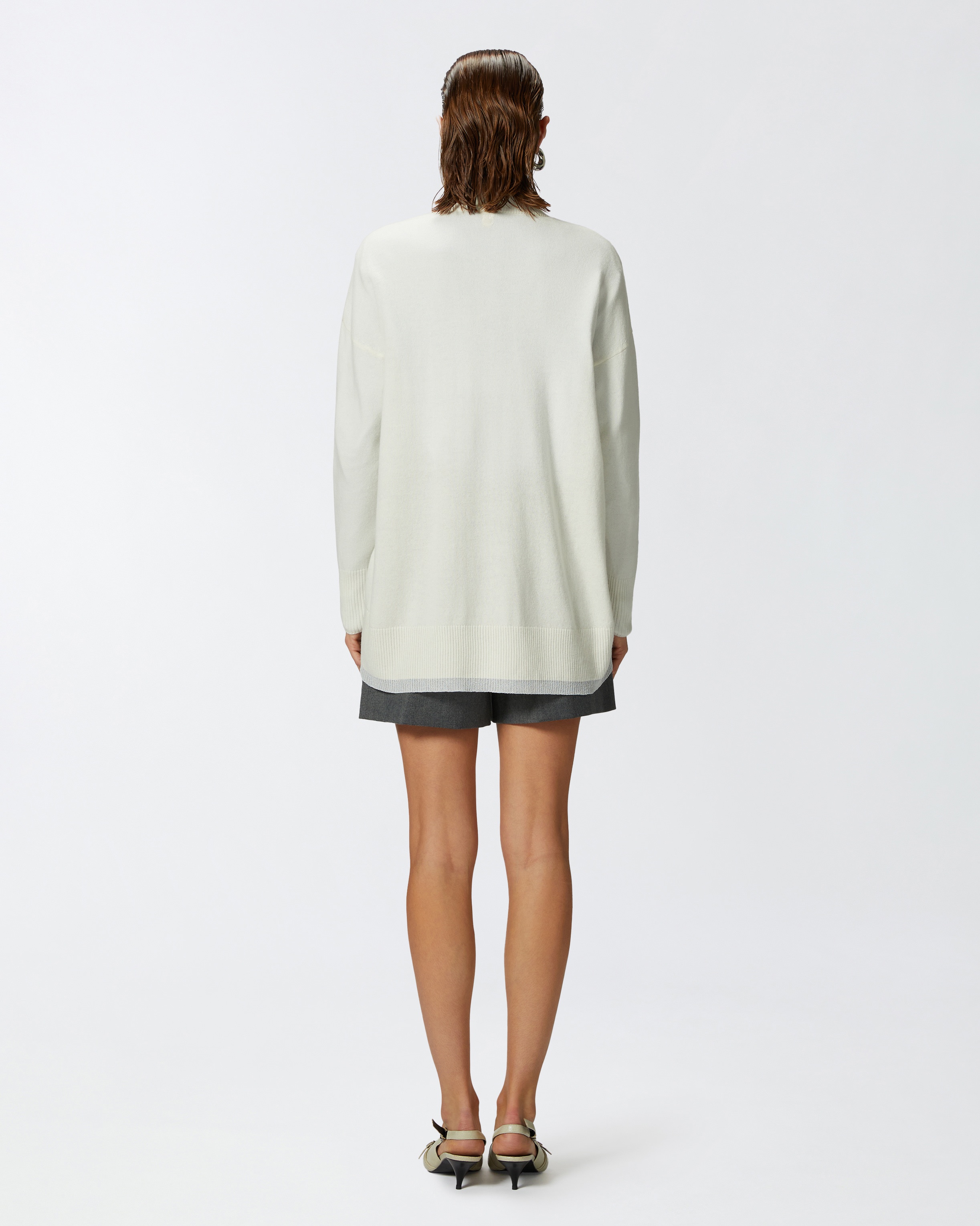 WHITE CASHMERE-BLEND V-NECK CARDIGAN - 4