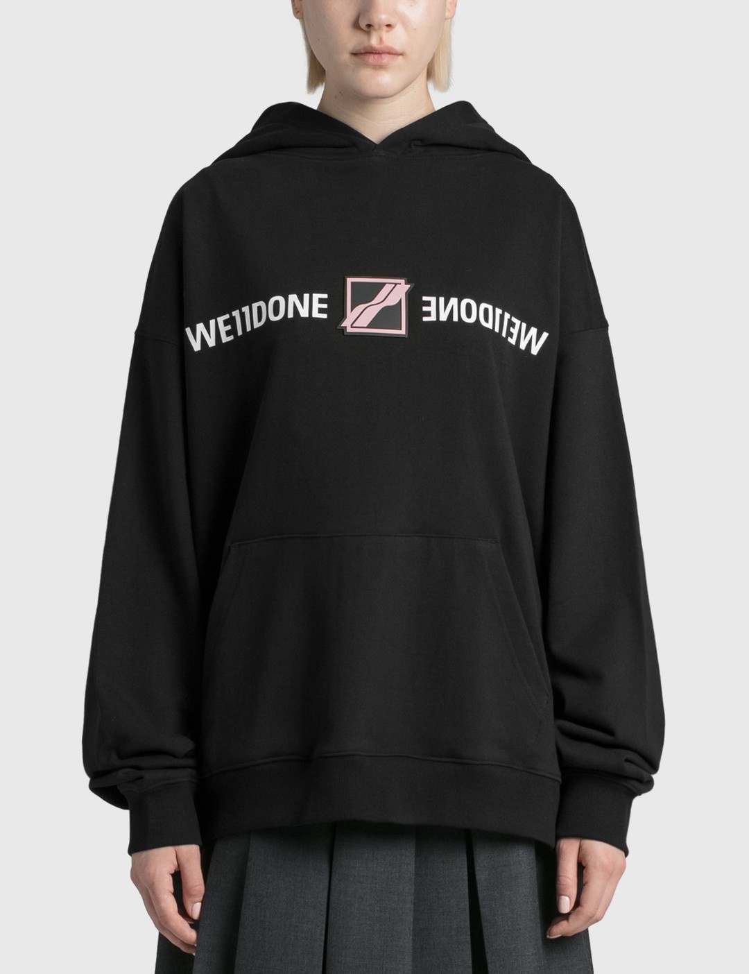 BLACK WE11DONE PATCHED MIRROR LOGO HOODIE - 1