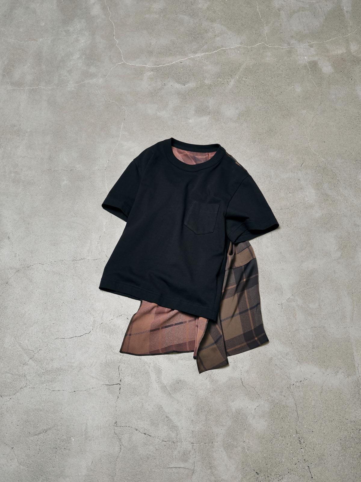 ★sacai Plaid Print x Cotton Jersey★ sacai Plaid Print x Cotton Jersey T-Shirt - 25-07896-505 | REVERSIBLE