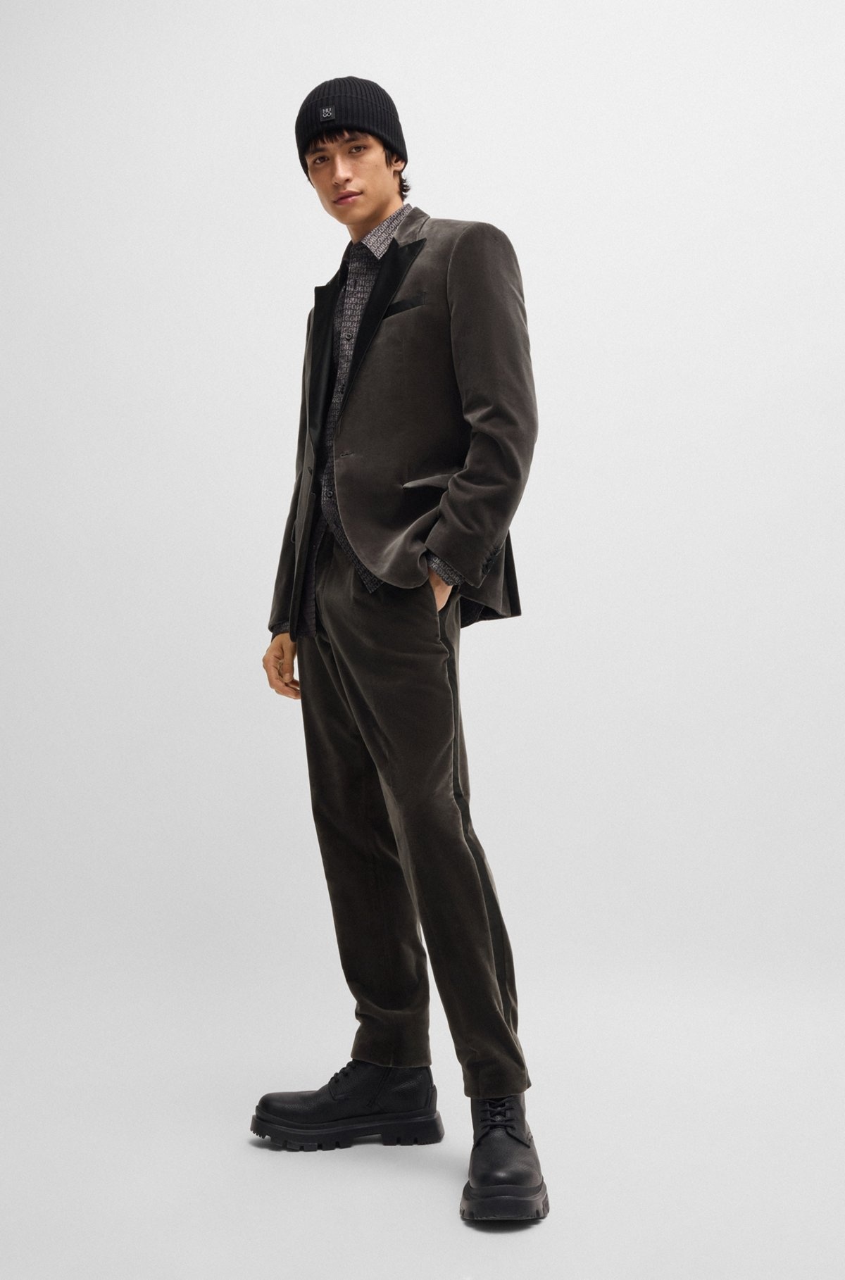 SLIM-FIT FLAT-FRONT TROUSERS IN COTTON VELVET - 3